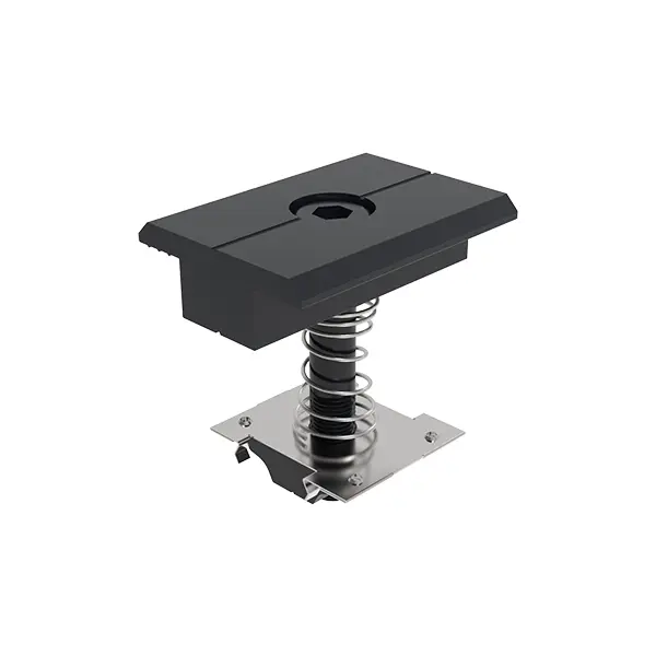 Goomax all-black 50 mm PV module mid clamp for 30–35 mm frame height with grounding clip and spring